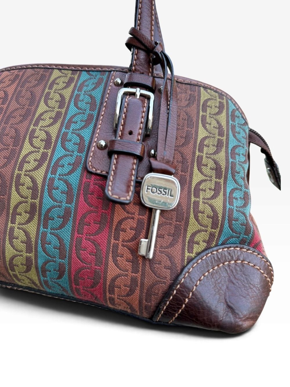 Vintage Fossil Multi-Color Signature Monogram Satchel Bag - Picture 3 of 13